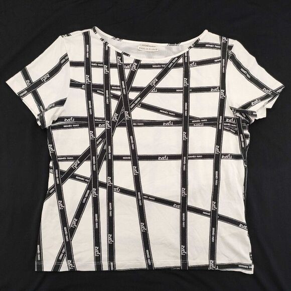 Hermes Paris Vintage Bolduc Ribbon Print T-Shirt - Black & White -Made in France - Picture 1 of 8
